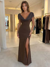 Jersey Mermaid Cowl Neck Maxi Formal Dresses with Side Slit