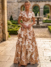 Jacquard A-Line Stand Collar Maxi Formal Dresses with Ruffles