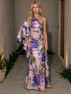 Jacquard A-Line One Shoulder Maxi Formal Dresses with Ruffles