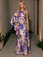 Jacquard A-Line One Shoulder Maxi Formal Dresses with Ruffles