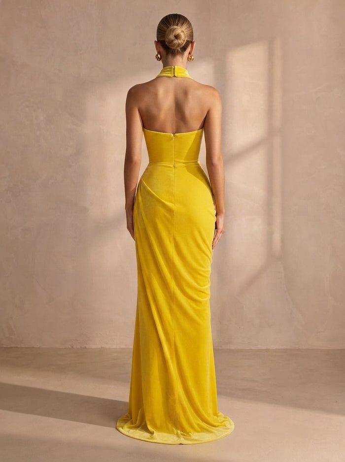 Chiffon Mermaid Strapless Maxi Formal Dresses with Side Waist Ruched