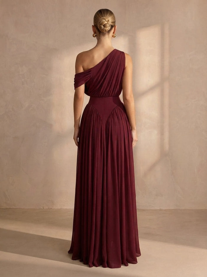 Chiffon A-Line One Shoulder Maxi Formal Dresses with Side Slit