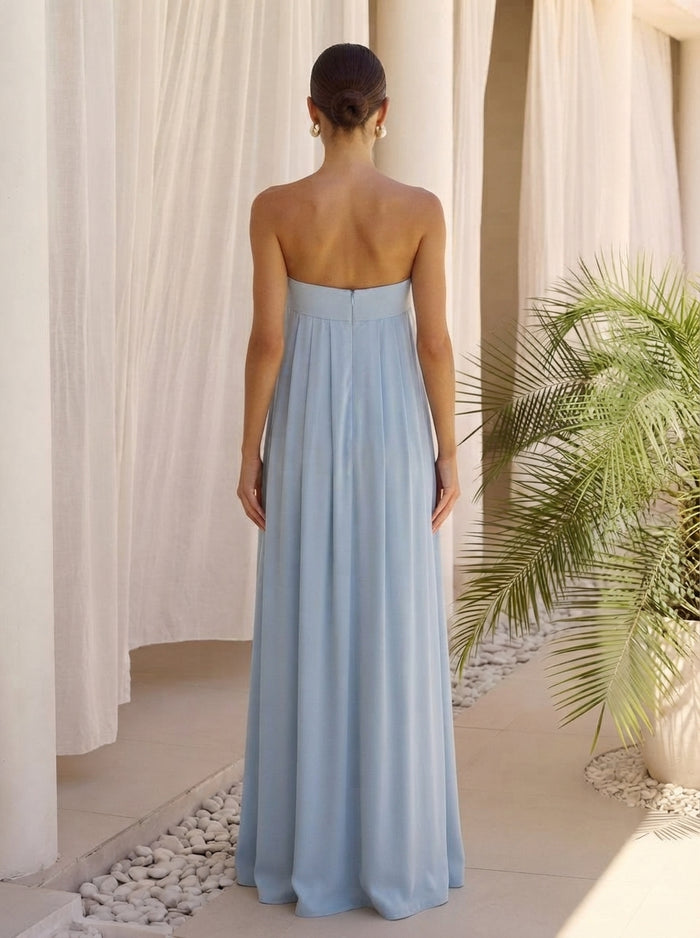 Jersey A-Line Strapless Maxi Formal Dresses with Pleated