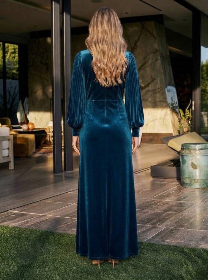 Velvet Sheath High Neck Maxi Formal Dresses with Side Slit