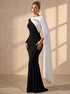 Jersey Mermaid Boat Neck Maxi Formal Dresses with Flowing Sash