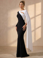 Jersey Mermaid Boat Neck Maxi Formal Dresses with Flowing Sash