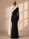 Jersey Mermaid Boat Neck Maxi Formal Dresses with Flowing Sash