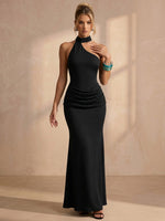 Satin Mermaid Halter Maxi Formal Dresses with  Drop Waist