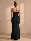 Satin Mermaid Halter Maxi Formal Dresses with  Drop Waist