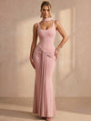 Chiffon Mermaid U-Neck Maxi Formal Dresses with Twisted Knot