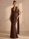 Chiffon Mermaid Halter Maxi Formal Dresses with Ruched