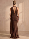Chiffon Mermaid Halter Maxi Formal Dresses with Ruched