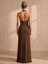 Chiffon A-Line Halter Maxi Formal Dresses with Twisted Knot