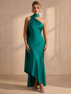 Satin Mermaid One Shoulder Maxi Formal Dresses with Scarf