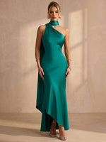 Satin Mermaid One Shoulder Maxi Formal Dresses with Scarf
