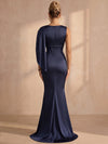 Satin Mermaid Boat Neck Maxi Formal Dresses with Corset Bodice