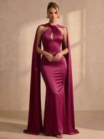 Satin Mermaid Halter Maxi Formal Dresses with Flowing Sash