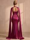 Satin Mermaid Halter Maxi Formal Dresses with Flowing Sash
