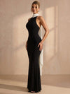 Jersey Mermaid Crew Neck Maxi Formal Dresses with Scarf