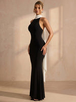 Jersey Mermaid Crew Neck Maxi Formal Dresses with Scarf