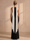 Jersey Mermaid Crew Neck Maxi Formal Dresses with Scarf