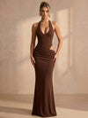 Jersey Mermaid Halter Maxi Formal Dresses with Keyhole
