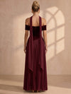 Velvet A-Line Off Shoulder Maxi Formal Dresses with Scarf