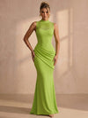Jersey Mermaid High Neck Maxi Formal Dresses with Side Waist Ruched