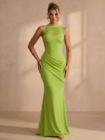 Jersey Mermaid High Neck Maxi Formal Dresses with Side Waist Ruched