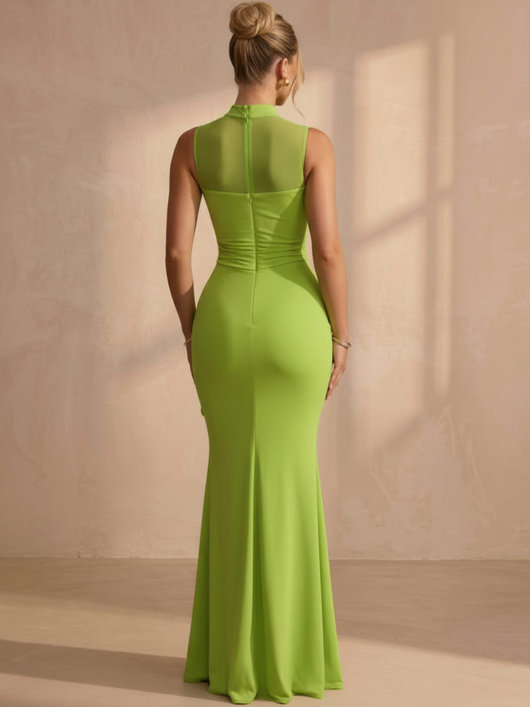 Jersey Mermaid High Neck Maxi Formal Dresses with Side Waist Ruched