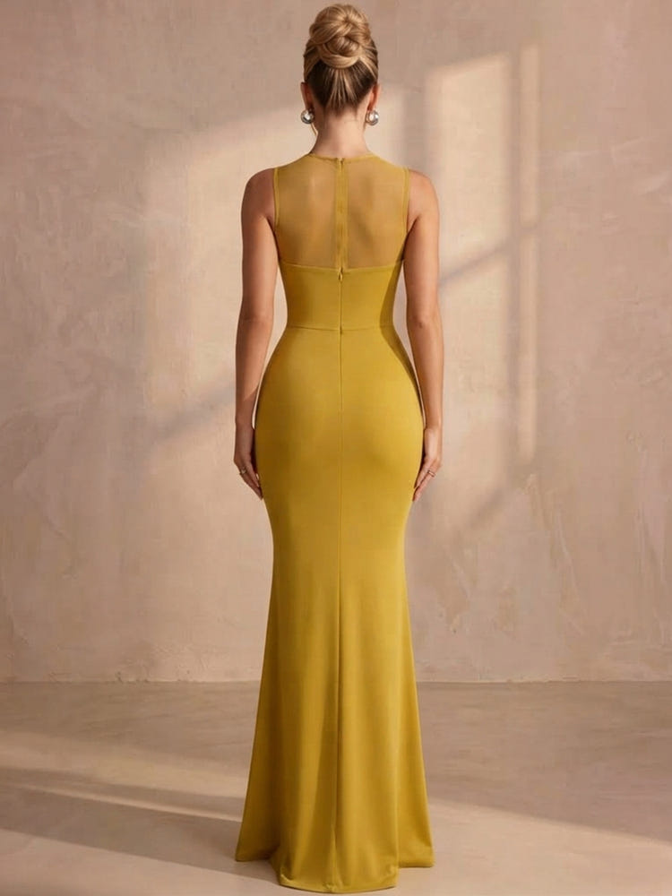Jersey Mermaid High Neck Maxi Formal Dresses with Side Waist Ruched