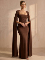 Jersey Mermaid Square Neck Maxi Formal Dresses with Flowing Sash