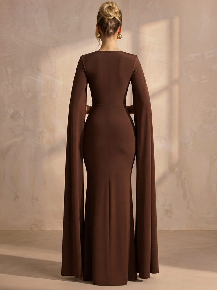 Jersey Mermaid Square Neck Maxi Formal Dresses with Flowing Sash