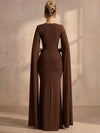 Jersey Mermaid Square Neck Maxi Formal Dresses with Flowing Sash