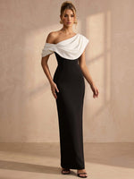 Jersey Mermaid One Shoulder Maxi Formal Dresses with Draped Cowl Overlay