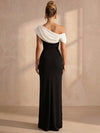 Jersey Mermaid One Shoulder Maxi Formal Dresses with Draped Cowl Overlay
