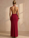 Jersey Mermaid Halter Maxi Formal Dresses with Side Waist Ruched