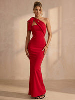 Jersey Mermaid One Shoulder Maxi Formal Dresses with Bow