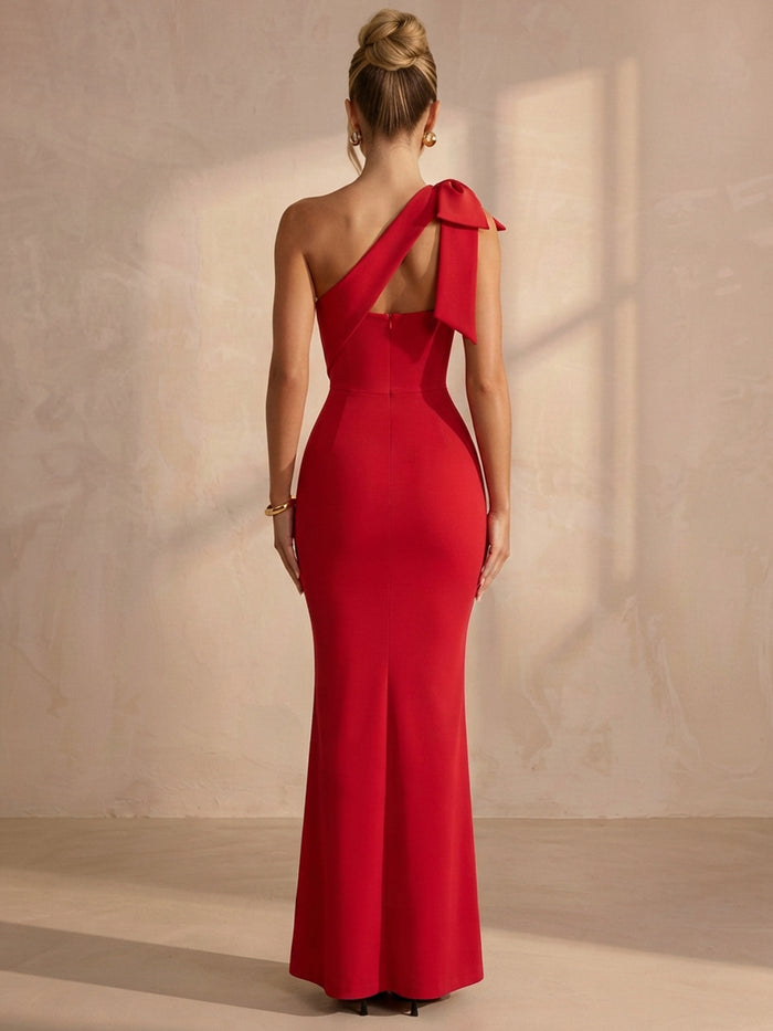 Jersey Mermaid One Shoulder Maxi Formal Dresses with Bow