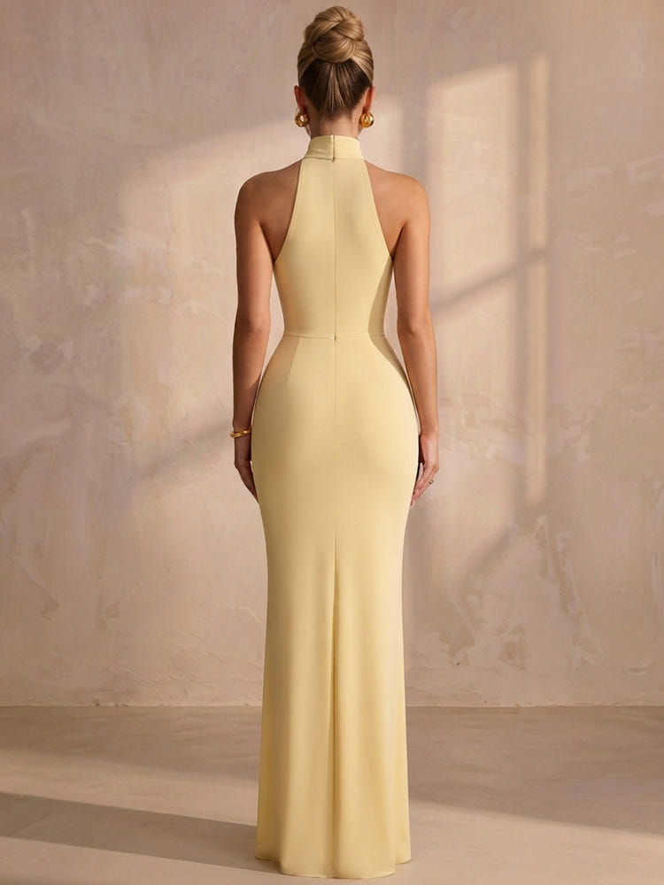 Jersey Mermaid High Neck Maxi Formal Dresses with Ruched
