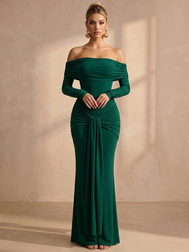 Jersey Mermaid Off Shoulder Maxi Formal Dresses with Ruched