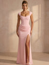 Jersey Mermaid Square Neck Maxi Formal Dresses with  Drop Waist