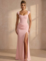 Jersey Mermaid Square Neck Maxi Formal Dresses with  Drop Waist