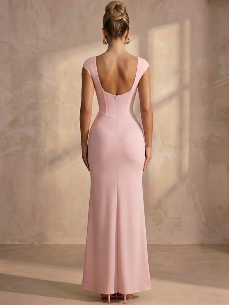 Jersey Mermaid Square Neck Maxi Formal Dresses with  Drop Waist