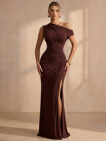 Jersey Mermaid One Shoulder Maxi Formal Dresses with Side Waist Ruched