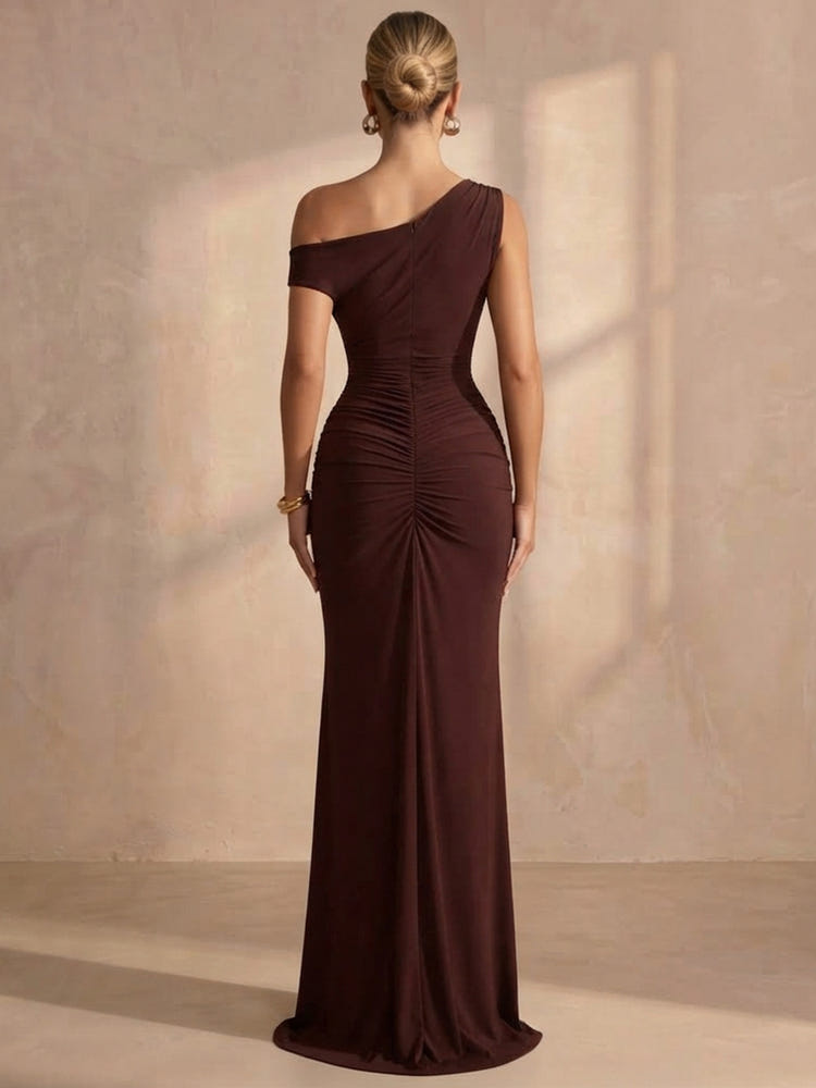 Jersey Mermaid One Shoulder Maxi Formal Dresses with Side Waist Ruched