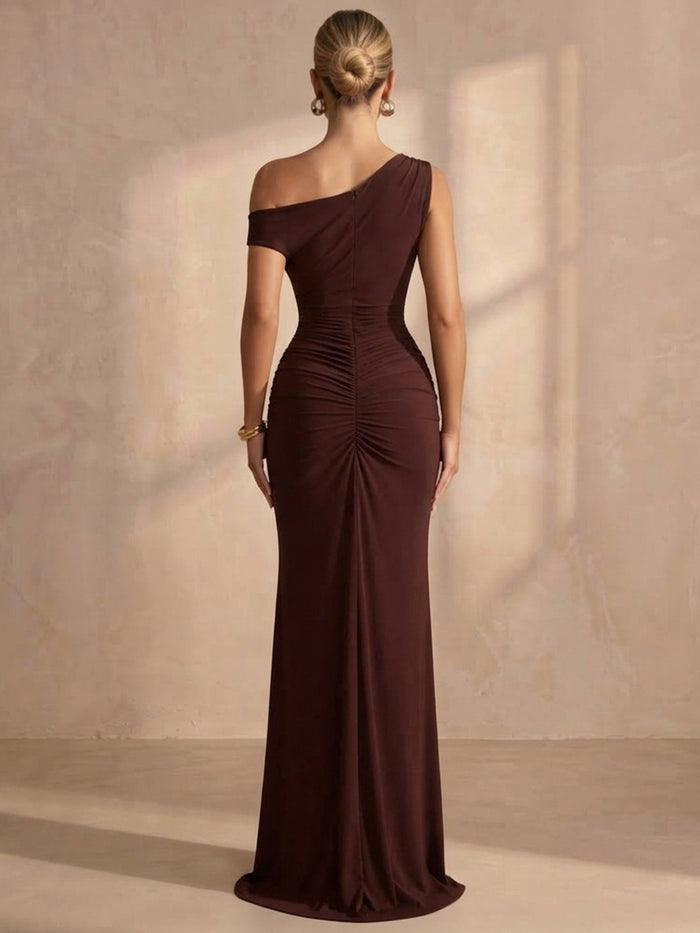 Jersey Mermaid One Shoulder Maxi Formal Dresses with Side Waist Ruched