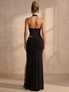 Jersey Mermaid Halter Maxi Formal Dresses with Ruffles