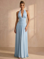 Chiffon A-Line Halter Maxi Formal Dresses with Ruched
