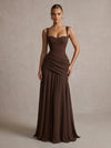 Chiffon A-Line Square Neck Maxi Formal Dresses with Corset Bodice